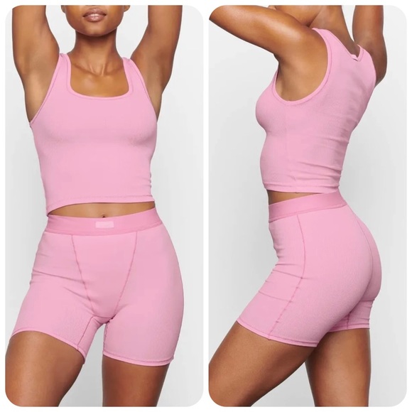 SKIMS Pants - NWT! RARE SKIMS Bubblegum Pink Rib Sleep Boxer Shorts - HTF